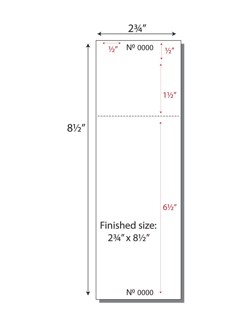 ITEM 507T-L: 4-UP 2 3/4" X 8 1/2" PERFORATED TICKET PAPER 8 1/2" X 11" SHEET(100 SHEETS) - Image 2